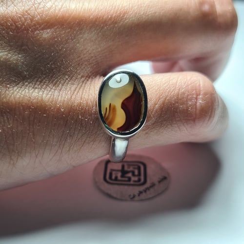 خاتم ملكي فضه فخم بحجر عقيق يمني طبيعي مصور فاخر