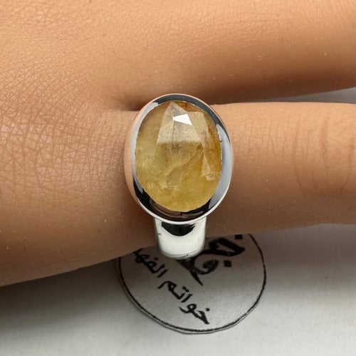 خاتم ملكي فضه فخم حجر ياقوت اصفر طبيعي فاخر