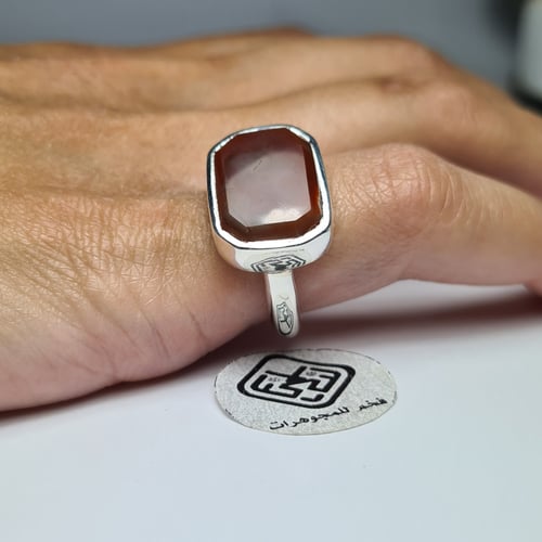 خاتم فضه ملكي فخم بحجر عقيق يمني طبيعي من العهد ال...