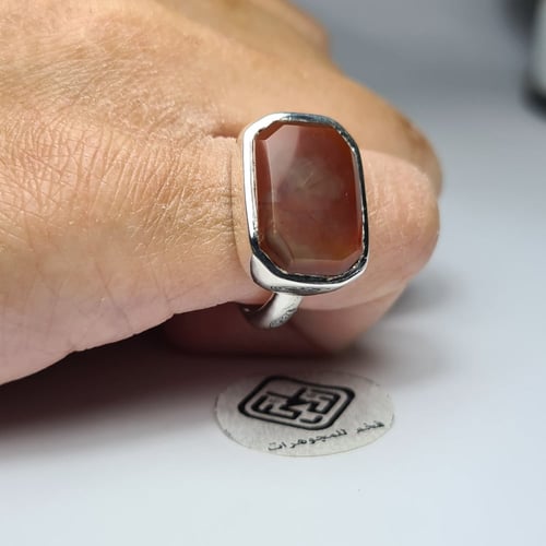 خاتم فضه ملكي فخم بحجر عقيق يمني طبيعي من العهد ال...