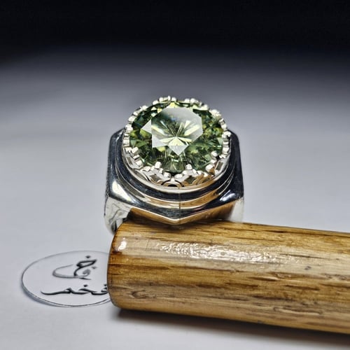 خاتم فضه فخم نقش يدوي حجر مازونايت ألماس امريكي فا...