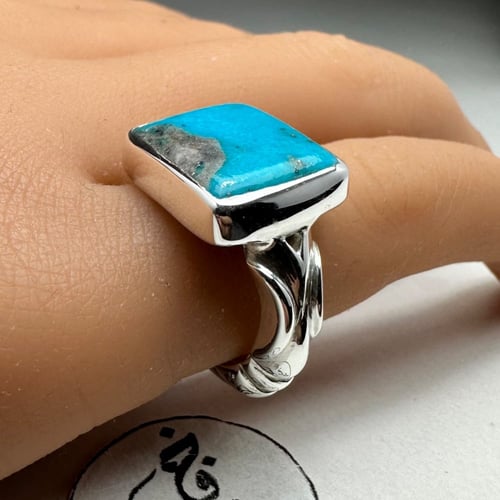 خاتم ملكي فضه فخم تصميم خاص حجر فيروز نيشابوري طبي...