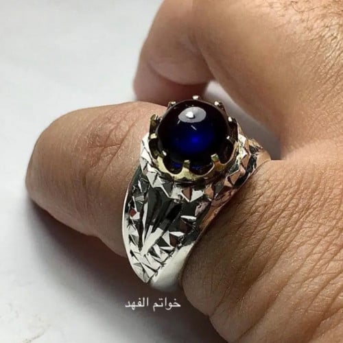 خاتم فضه صياغة فاخره بحجر سندلوس زعفراني ألماني فخ...