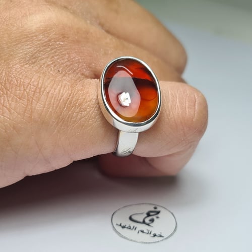خاتم فضه ملكي فخم بحجر عقيق يمني طبيعي فاخر