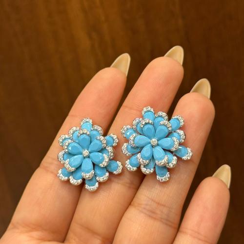 حلق الورده فضه و زركون سويسري فيروزي