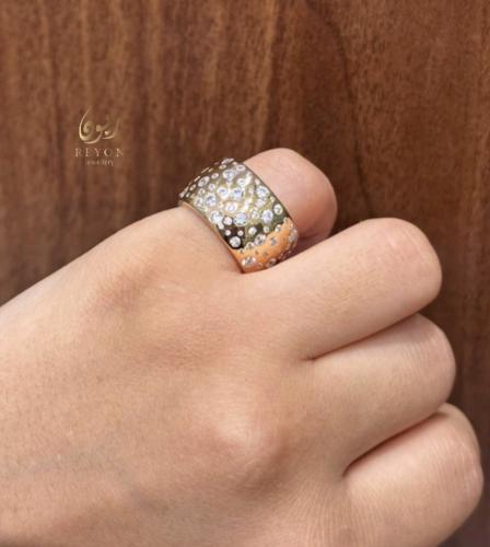 خاتم فضه مرصع بالزيركون اليويسري مطلي ذهب روز قولد...