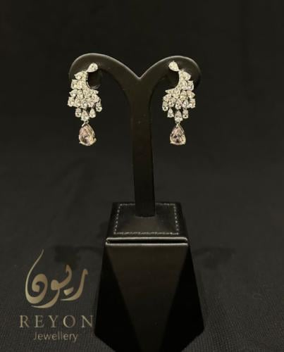 حلق فضه مرصع بالزركون السويسري اون ابيض وبينك