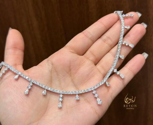 عقد فضة مرصع بالزيركون السويسري تصميم الماس