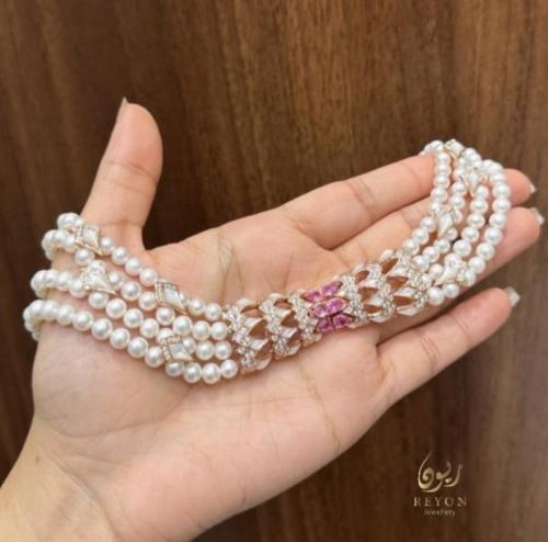 طقم فضة مطلي روز قولد مع لؤلؤ زراعي