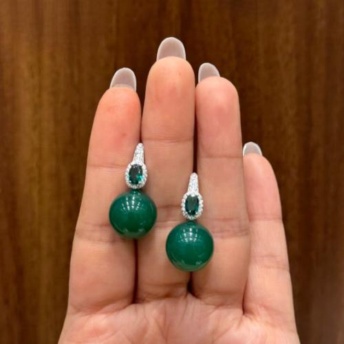 حلق فضه تصميم الماس ولؤلؤ زراعي