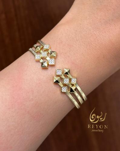 اسوارة فضة مطلية ذهب تصميم الماس مقاس ١٥