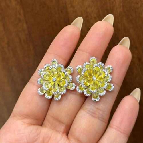 حلق الورده فضه و زركون سويسري الاصفر