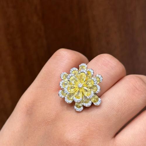 خاتم الورده فضه و زركون سويسري الاصفر مقاس 7