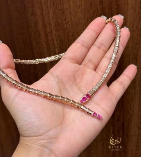 عقد فضة مرصع بالزيركون السويسري تصميم الماس روز قو...