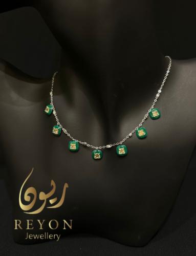 عقد فضه مرصع بالزركون السويسري اخضر واصفر