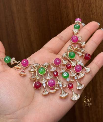 طقم فضة تصميم الماس مطلي ذهب