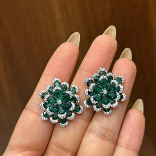 حلق الورده فضه و زركون سويسري الاخضر