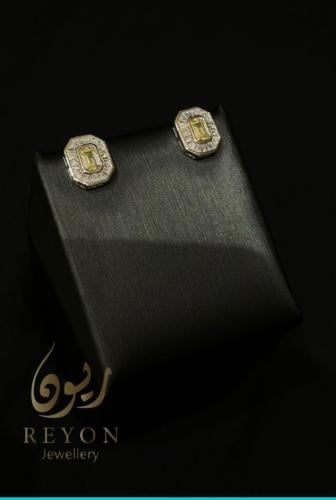 حلق فضه مرصع بالزركون السويسري لون ابيض اصفر