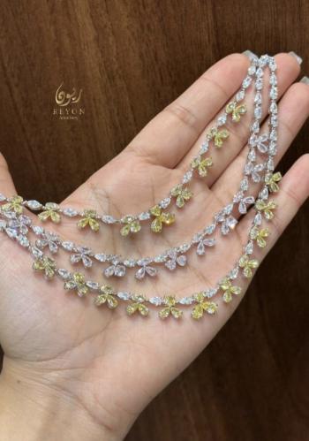 طقم فضه مرصع بالزركن السويسري الملون اصفر و بنك و...