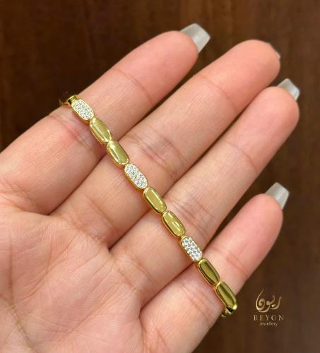 اسوارة فضة مرصعة بالزيركون السويسري لون ذهبي