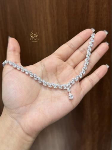 عقد فضه مرصع بالزيركون السويسري تصميم الماس