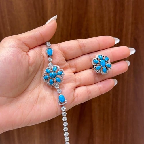 طقم فيروزي تصميم الماس