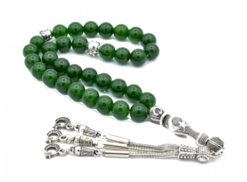 سبحة حجر يشم طبيعي عشبي غامق