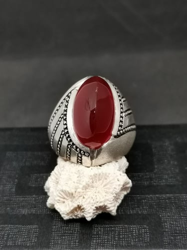 يخاتم الفضة بحجر عقيق خرساني ايراني أحمر بصياغة ال...