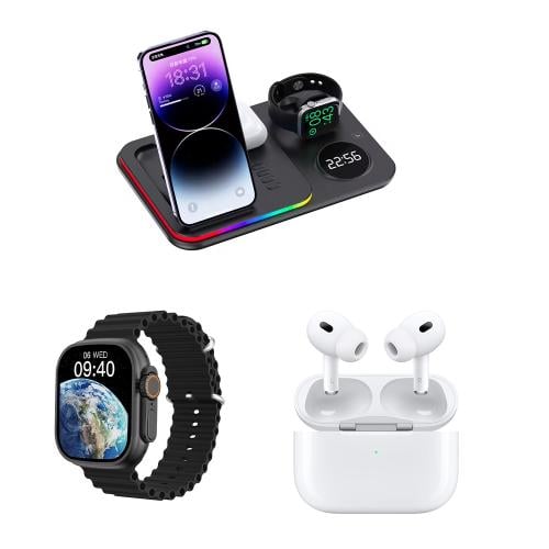 عرض الرفاهية | منصة شحن لاسلكية 5 في 1 + سماعة اير...