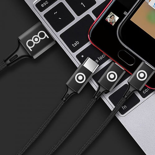 كيبل USB 3in1 ايفون و تايب سي و جلاكسي 120 سم بود...