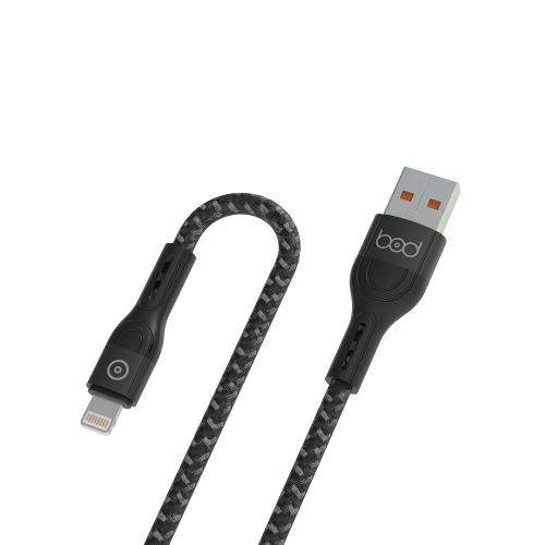 كيبل ايفون 2 متر قماش أسود ماركة بود bod