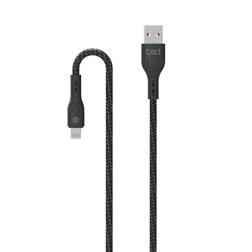 كيبل ايفون 2 متر قماش أسود ماركة بود bod