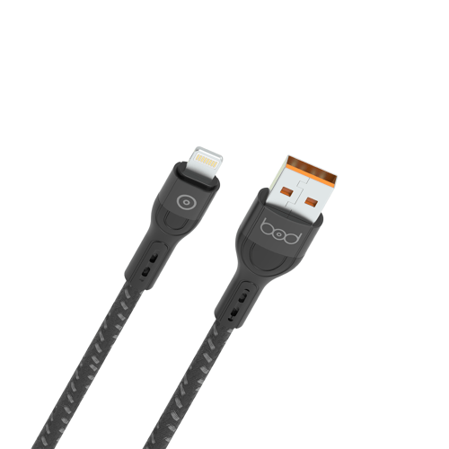 كيبل ايفون 2 متر قماش أسود ماركة بود bod