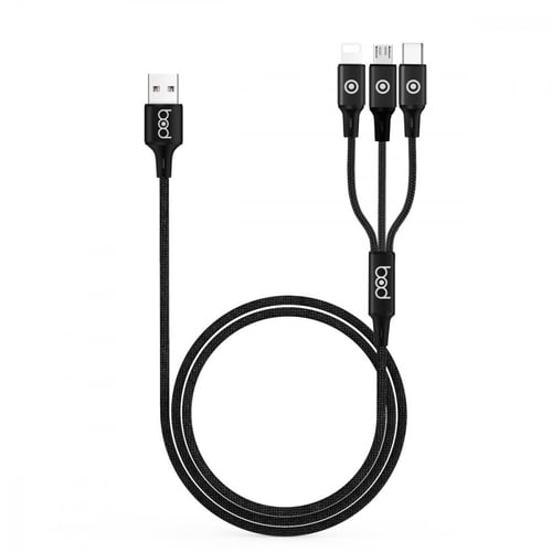 كيبل USB 3in1 ايفون و تايب سي و جلاكسي 120 سم بود...