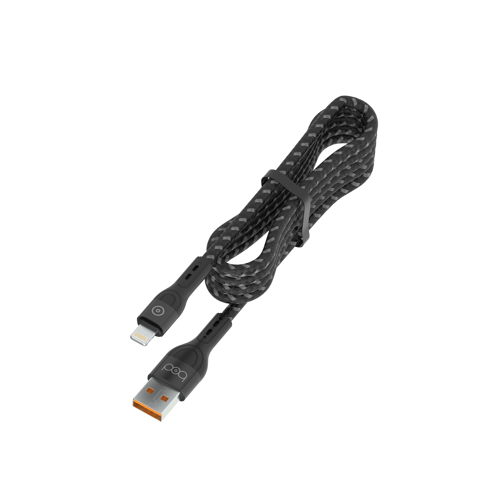 كيبل ايفون 2 متر قماش أسود ماركة بود bod