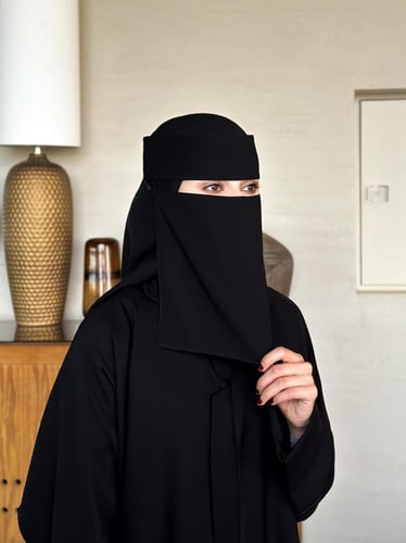 نقاب حرير وسط بربطه +طرحه ربط