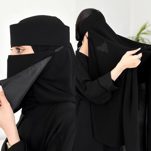 نقاب حرير قصير بربطه +طرحه ربط