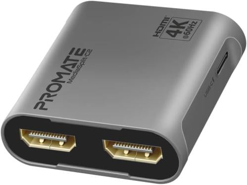 Promate HDMI Splitter, UHD 4K 60Hz 1-in-2-out, Dual HDMI Port Adapter, Compact Travel-Friendly Design for MacBook Pro and MacBook...