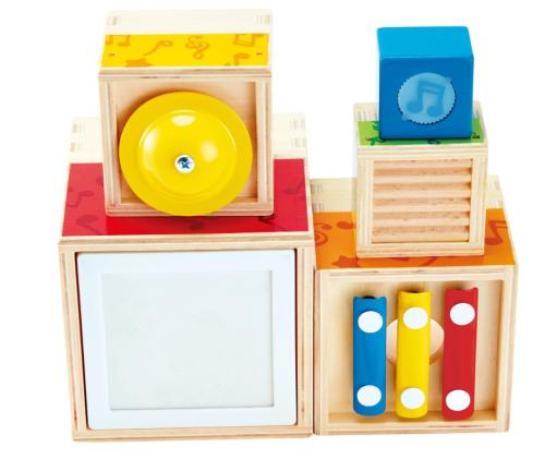 Hape Stackable Music Set | 6-Piece Colorful Musical Box Set, Wooden Toy for Children Aged 18 Months and Up