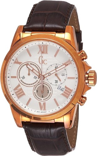 ساعة، تناظري، بمينا فضة، بسوار بني للرجال من جي سي