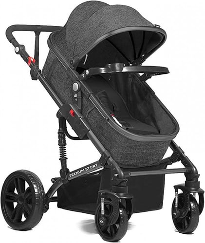 عربة اطفال 3 في 1 من تيكنوم لون رمادي - حزمة من قط...