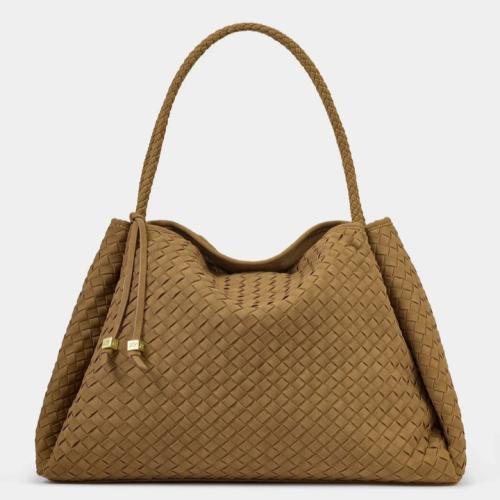 حقيبة كتف نوفا المنسوجة الكبيرة - كراميل | Nova Hand Woven Suedette Large Shoulder Bag - Caramel