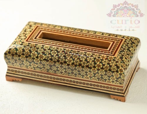 صندوق مناديل خشبي مُطعم بالصدف والنحاس