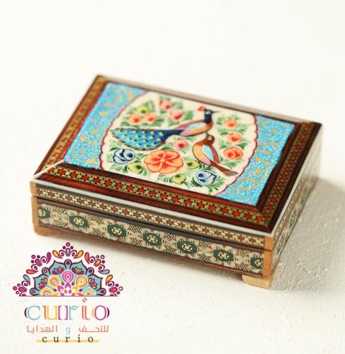 علبة ابيض من الخشب الطبيعي مُطعم بالصدف والنحاس +...