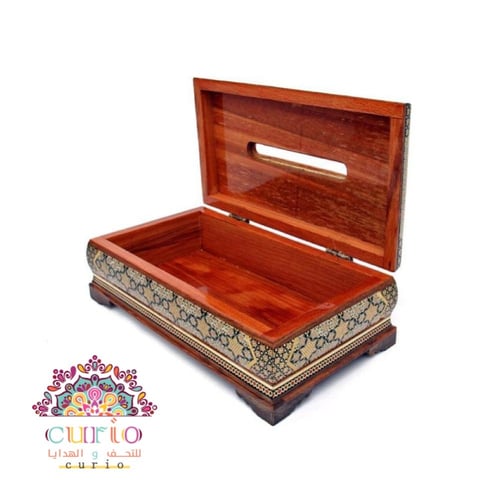 طقم او مفرد خشبي مطعم بالصدف والنحاس +رسم يدوي