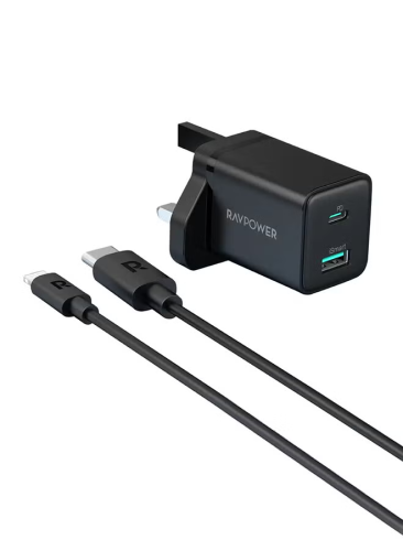 شاحن جداري راف باور 20 واط بمنفذ تايب سي ومنفذ يو...