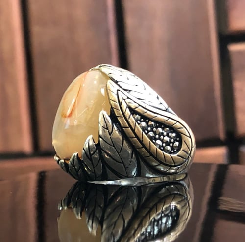 خاتم الفضة التركي بحجر العقيق صياغة ثقيلة ومرتبة ع...