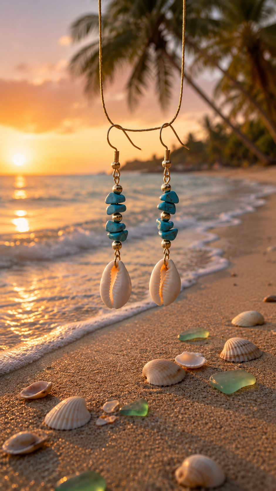 Blue stone shell earring