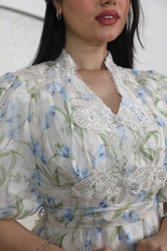 فستان طويل مشجر بلونين