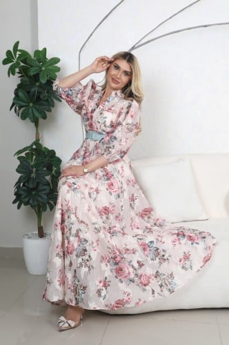 فستان مورد مع خرز وحزام